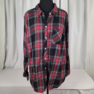Croft & Barrow Plaid Flannel Shirt Women’s Plus 1X Button Front Tartan Holiday